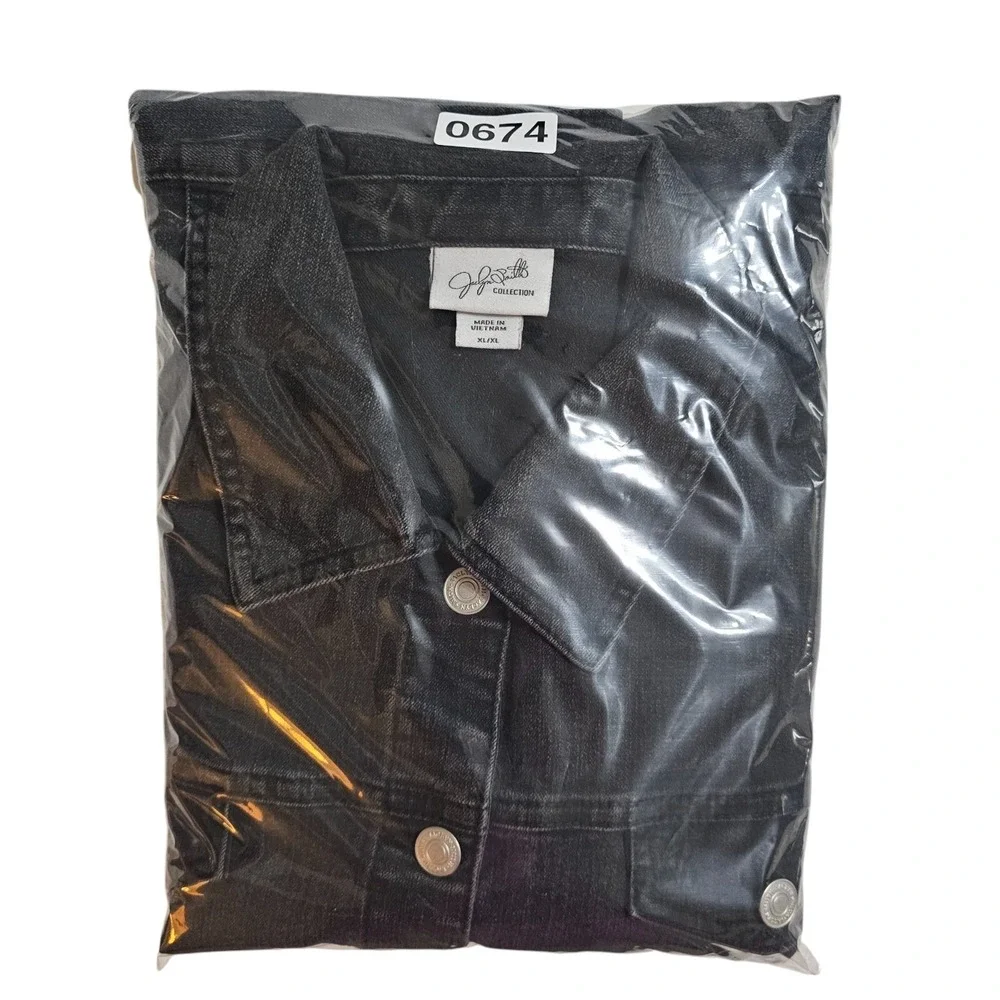 Jaclyn Smith Collection Denim Jacket Button Front‎ Black Jean Jacket XL